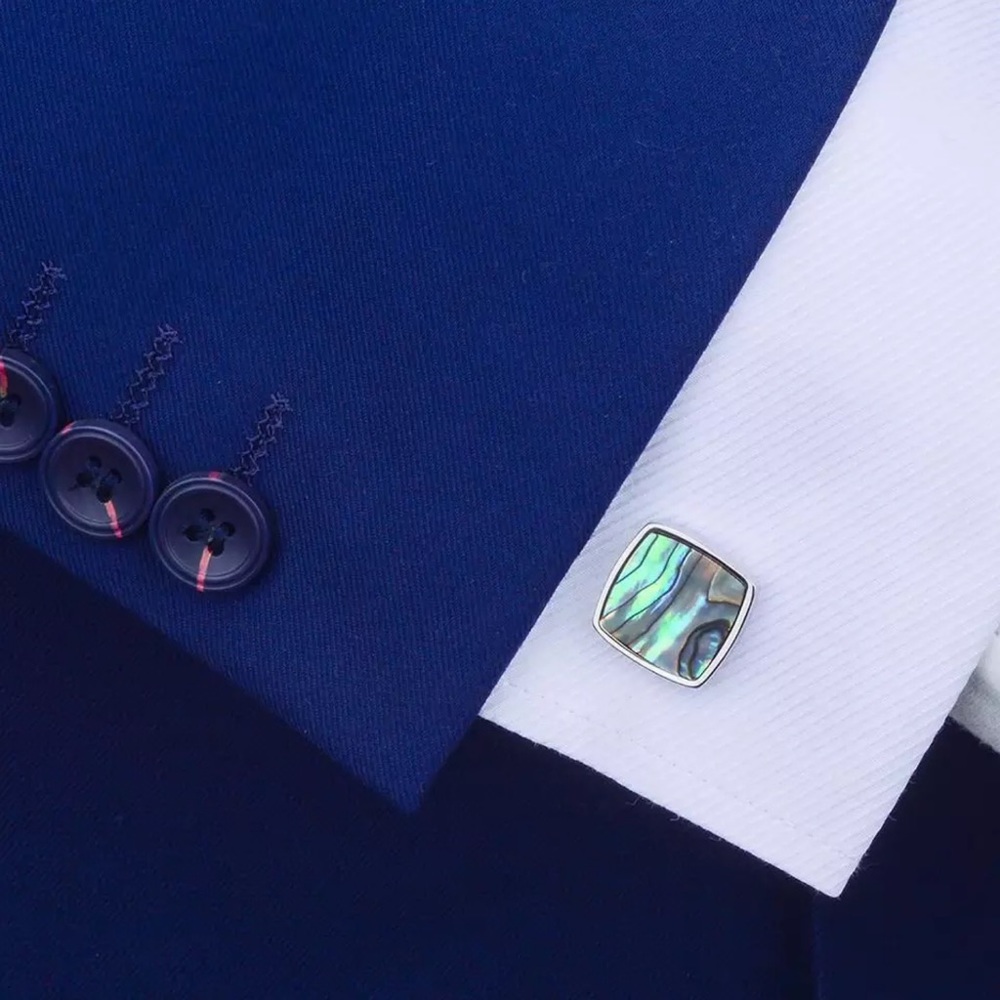 Elegant Abalone Shell Square Silver Cufflinks